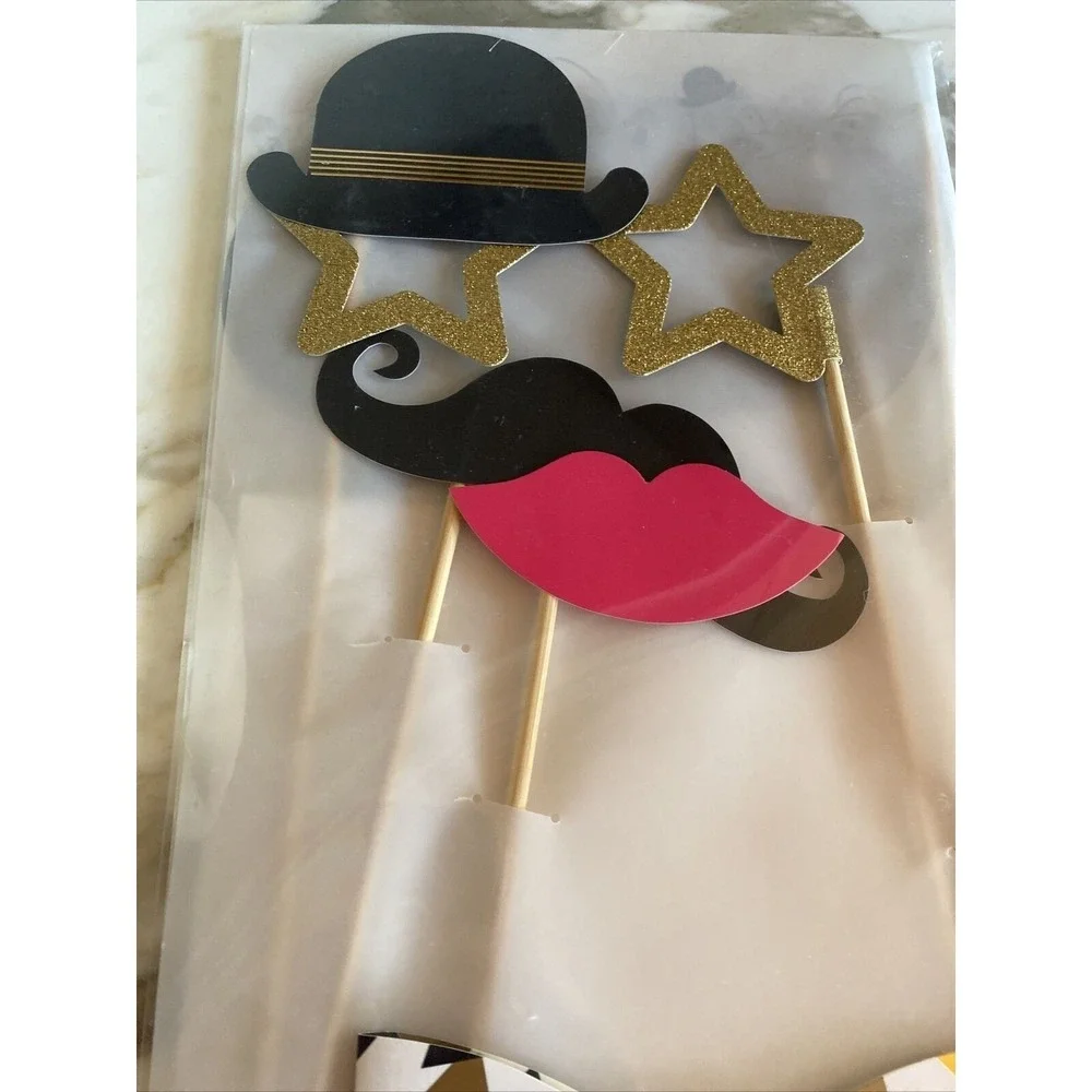 Meri Meri Party Props & Tattoo Set With Bow Tie Mustache Hat & Gold Glitter Star